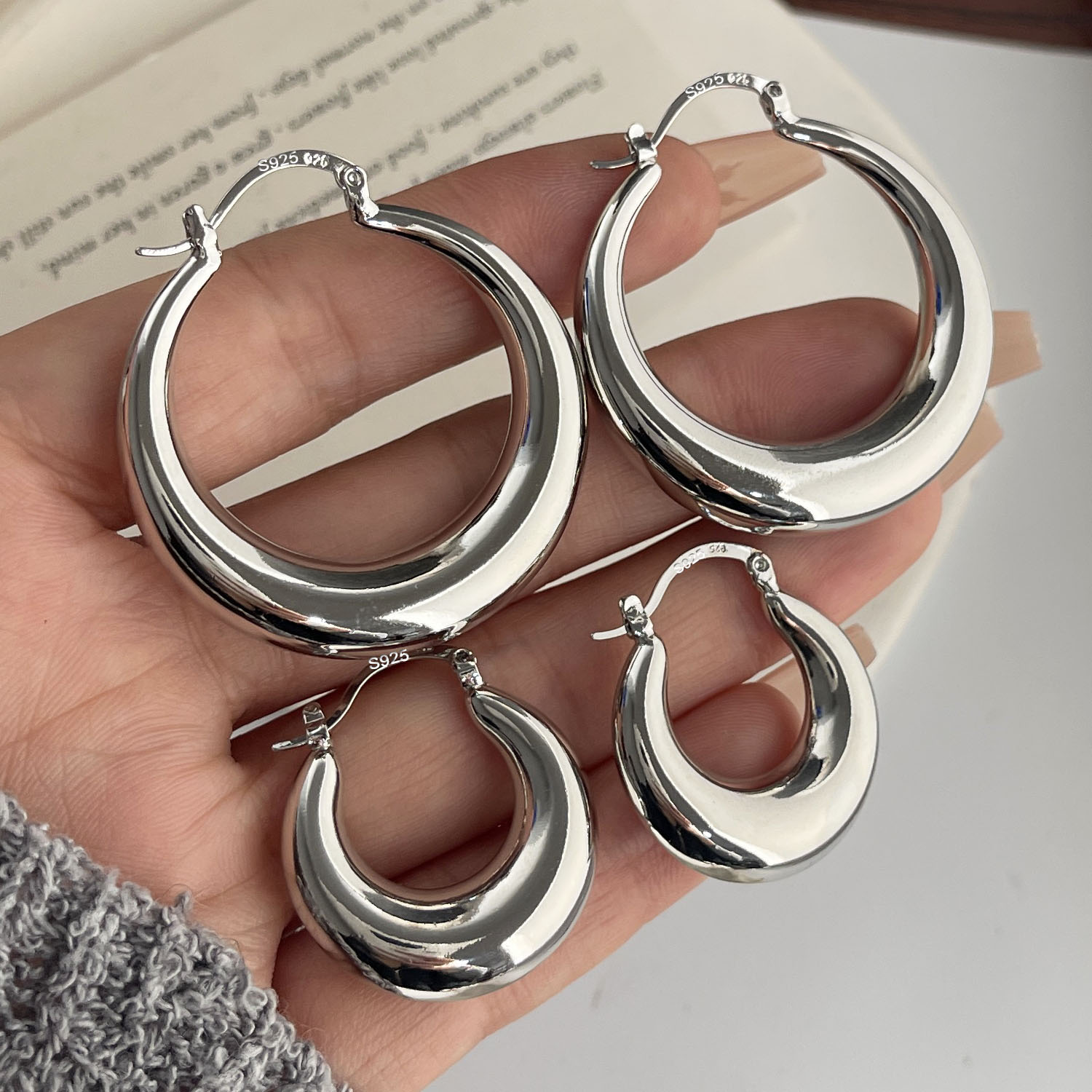 Statement Earrings Oversized - Винтажные серьги из стерлингового серебра 925