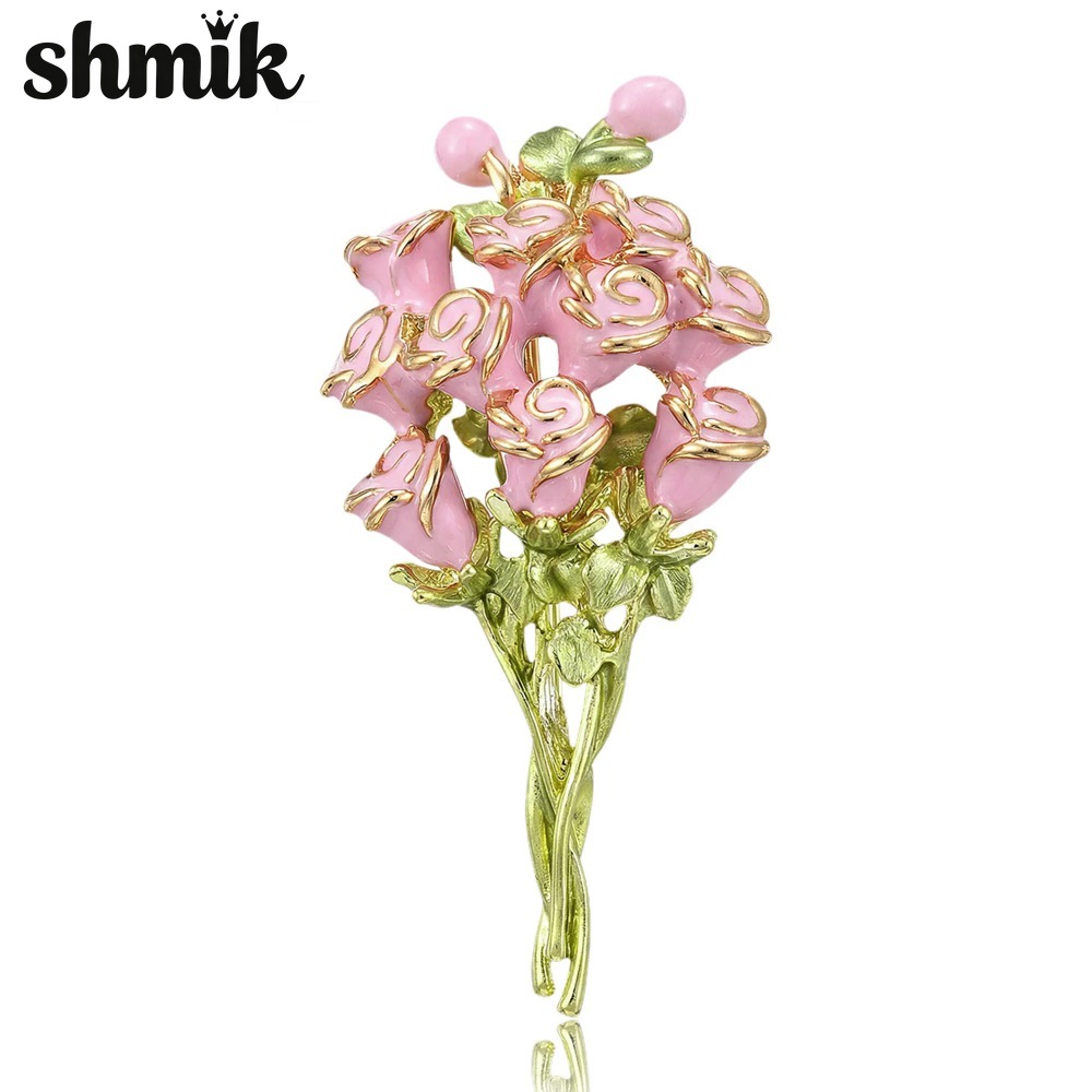 Women Accessories Bouquet - Розовые эмалевые броши-букеты с розами для
